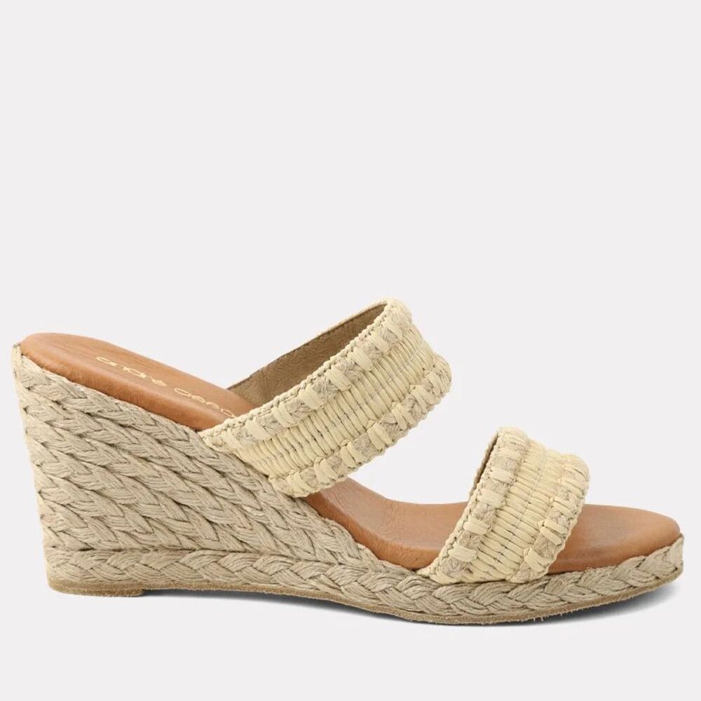 Andre Assous Nolita Raffia Espadrille Wedge Sandals Women's Size 8 Beige White
